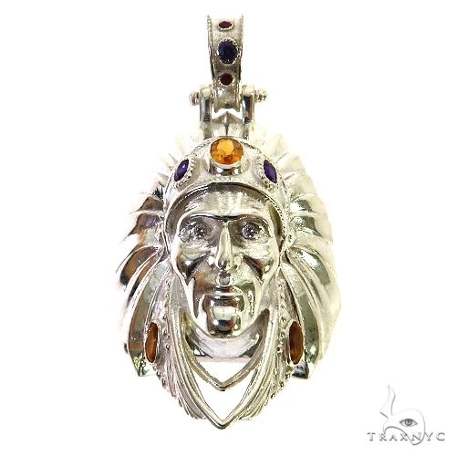 .925 Silver Tribal Indian Head Pendant 68967
