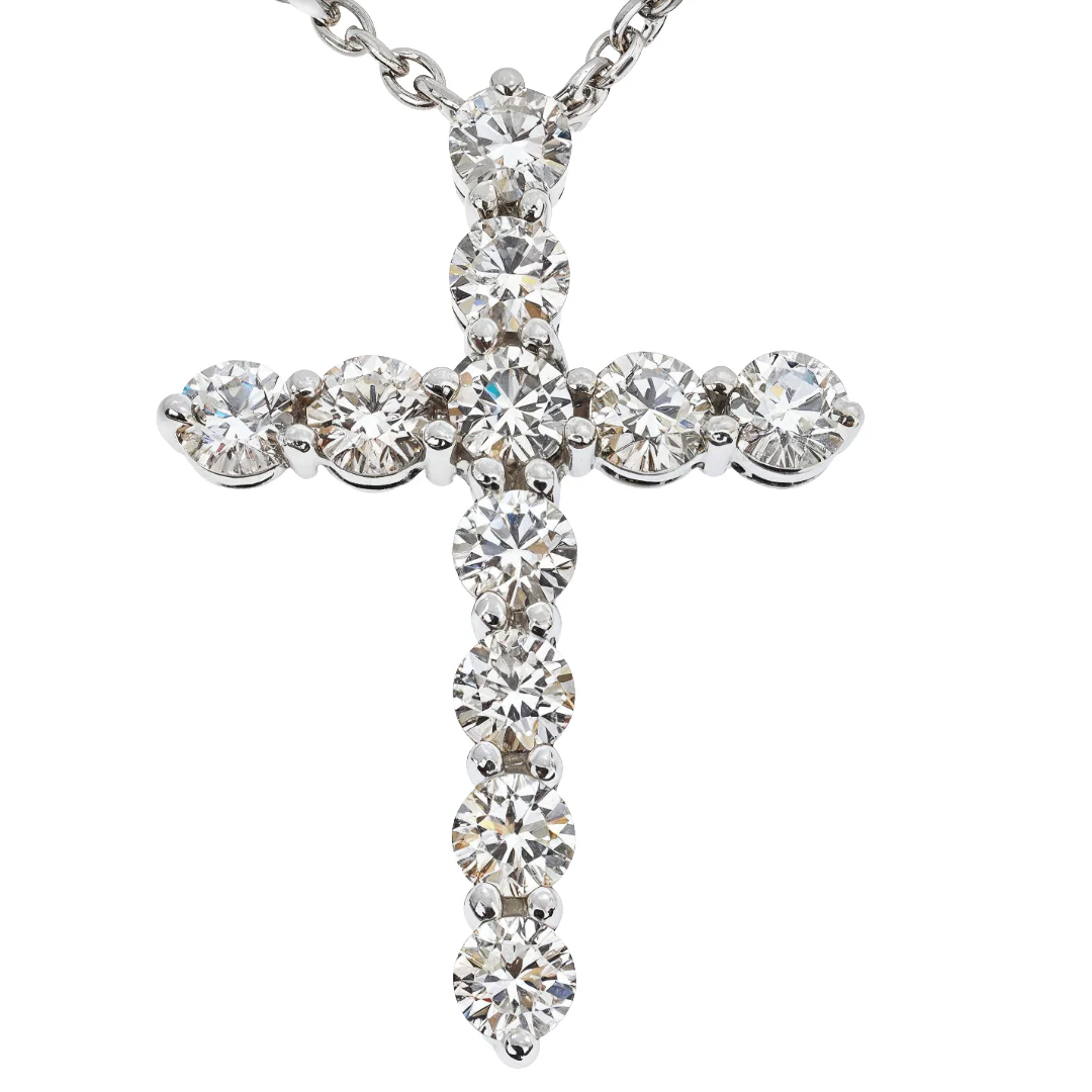 18K White Gold Diamond Cross Pendant with 18 Inch Chain 64630