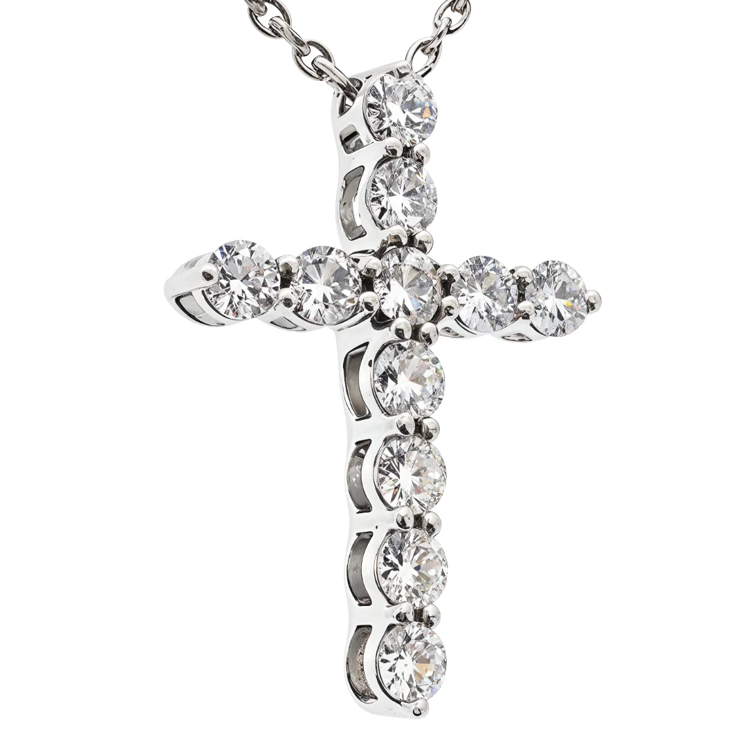 18K White Gold Diamond Cross Pendant with 18 Inch Chain 64630