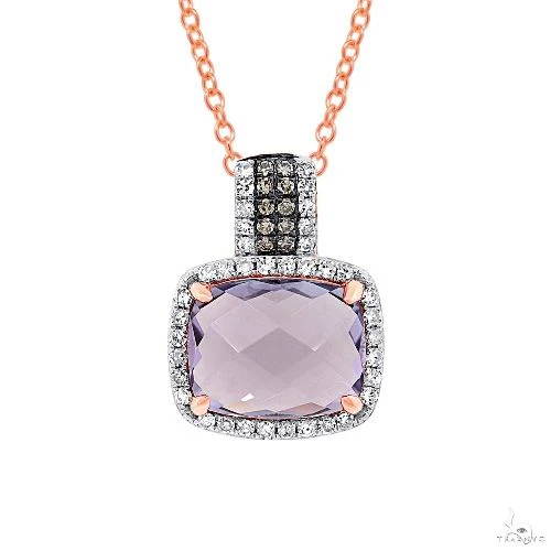 0.23ct White and Champagne Diamond and 3.08ct Amethyst Rose Gold Pendant Necklace 59416