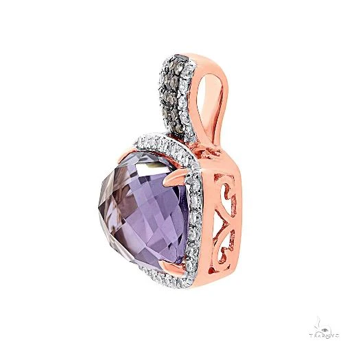 0.23ct White and Champagne Diamond and 3.08ct Amethyst Rose Gold Pendant Necklace 59416