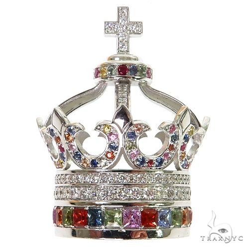 Multi Color Sapphire and Diamond Crown Pendant 68895