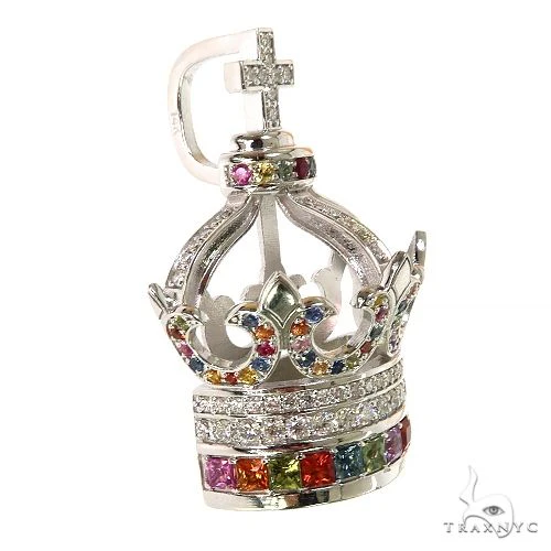 Multi Color Sapphire and Diamond Crown Pendant 68895