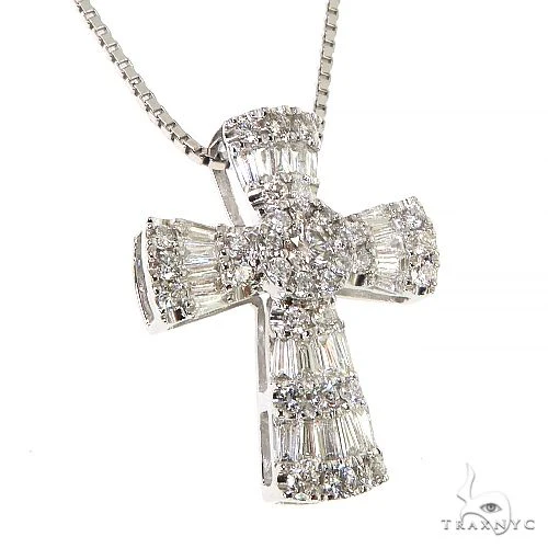 Baguette Diamond Cross Pendant Set 68632