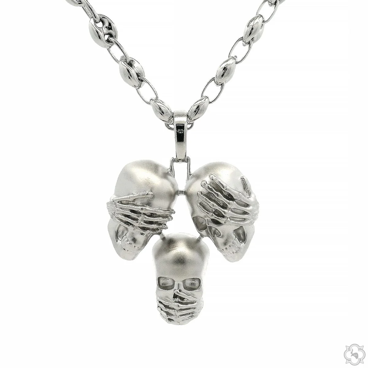 .925 Silver No Talk No Hear No See Skull Pendant Set 70852