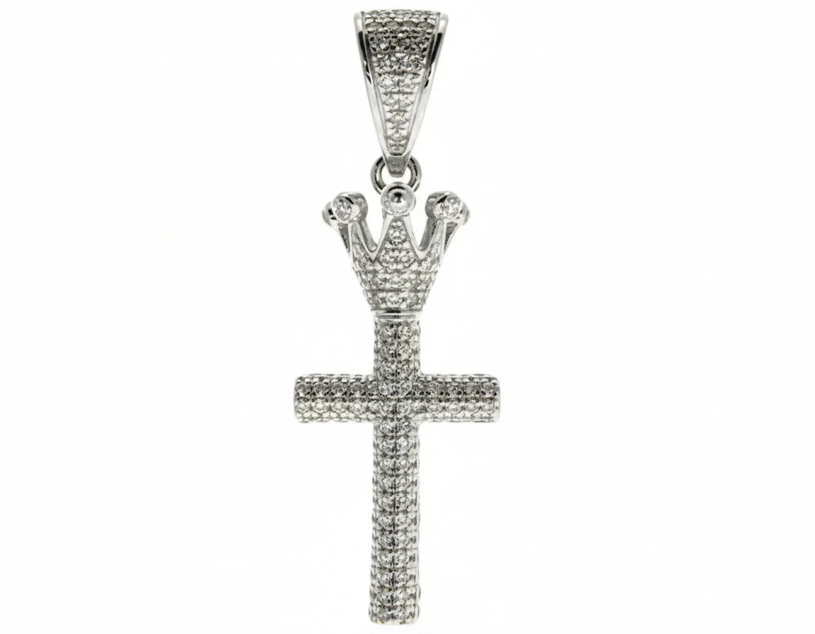 10K Gold Micro Pave Diamond Small Crowned Cross 63614