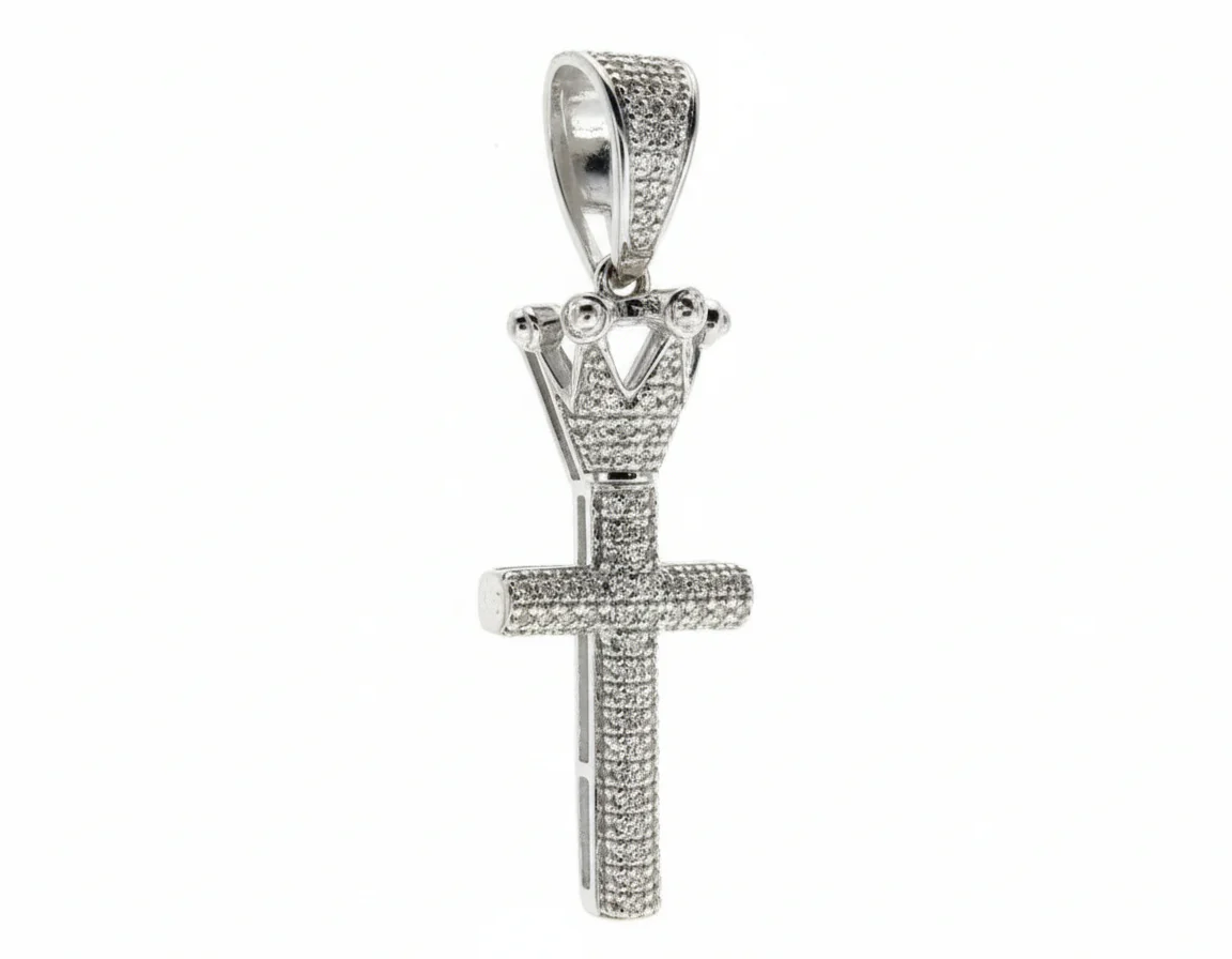 10K Gold Micro Pave Diamond Small Crowned Cross 63614