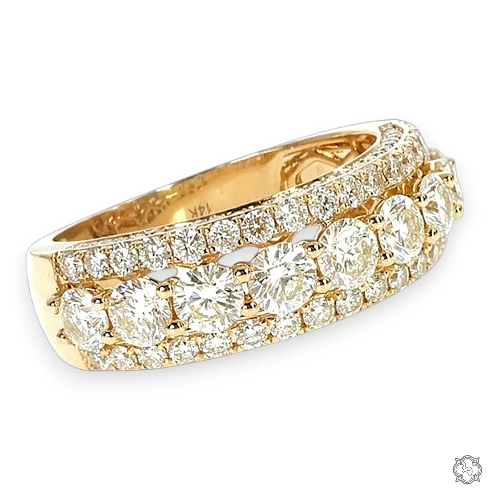 14K Gold 3 Row Diamond Ring 66174