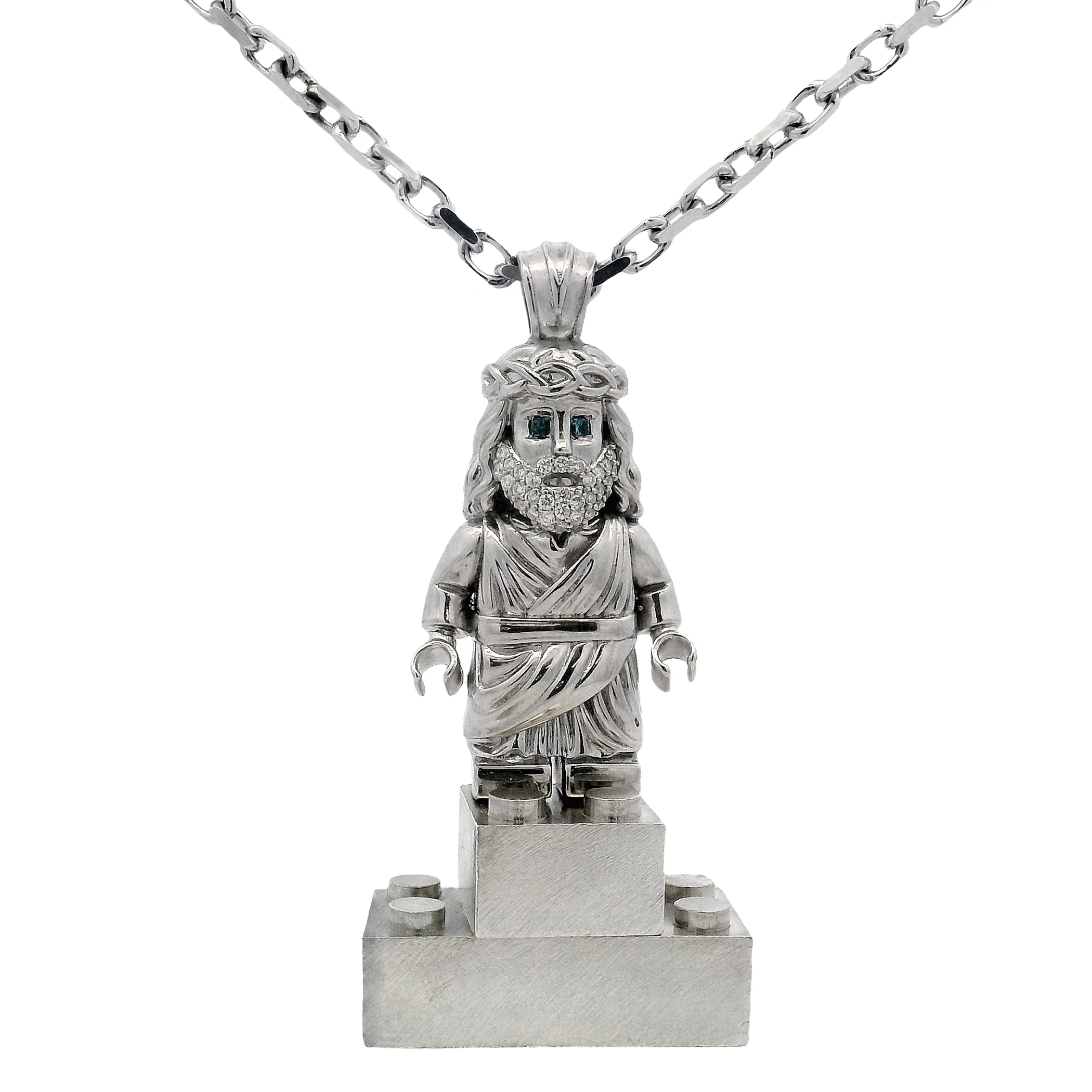 TraxNYC Block Jesus Pendant Set .925 Silver 70938