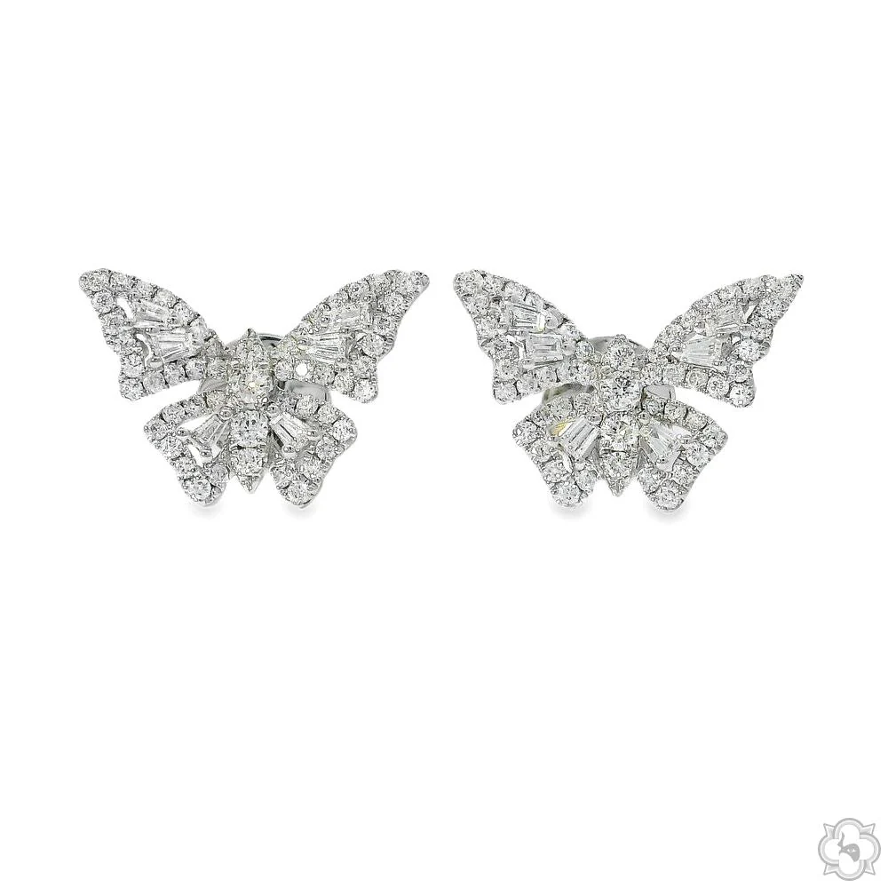 18K Gold Baguette Diamond Butterfly Earrings 68513