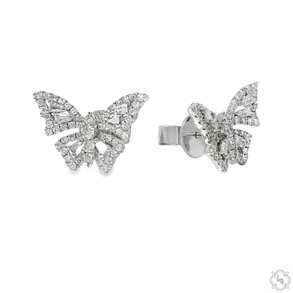 18K Gold Baguette Diamond Butterfly Earrings 68513