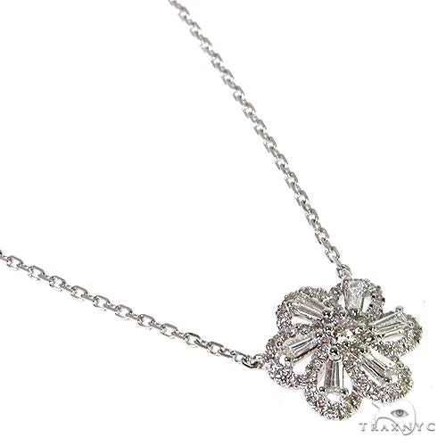 18K Gold Baguette Diamond Flower Necklace 67921