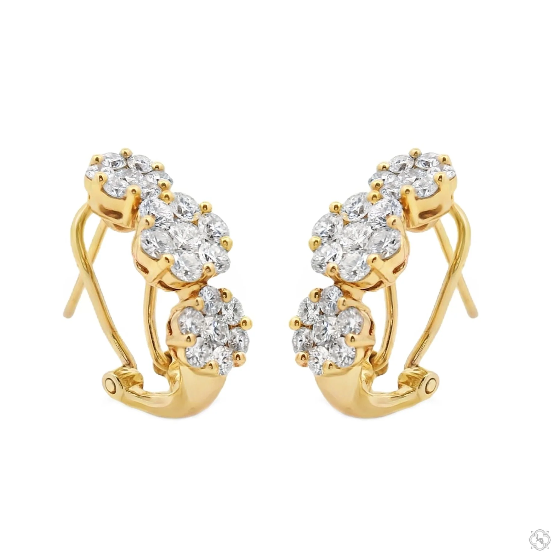 18K Gold Flower Diamond Hoop Earrings 67299