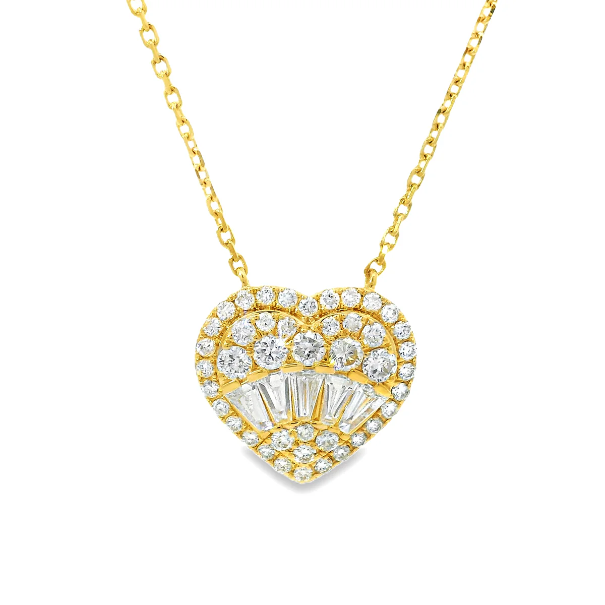 18K Gold Heart Baguette Diamond Necklace 67914