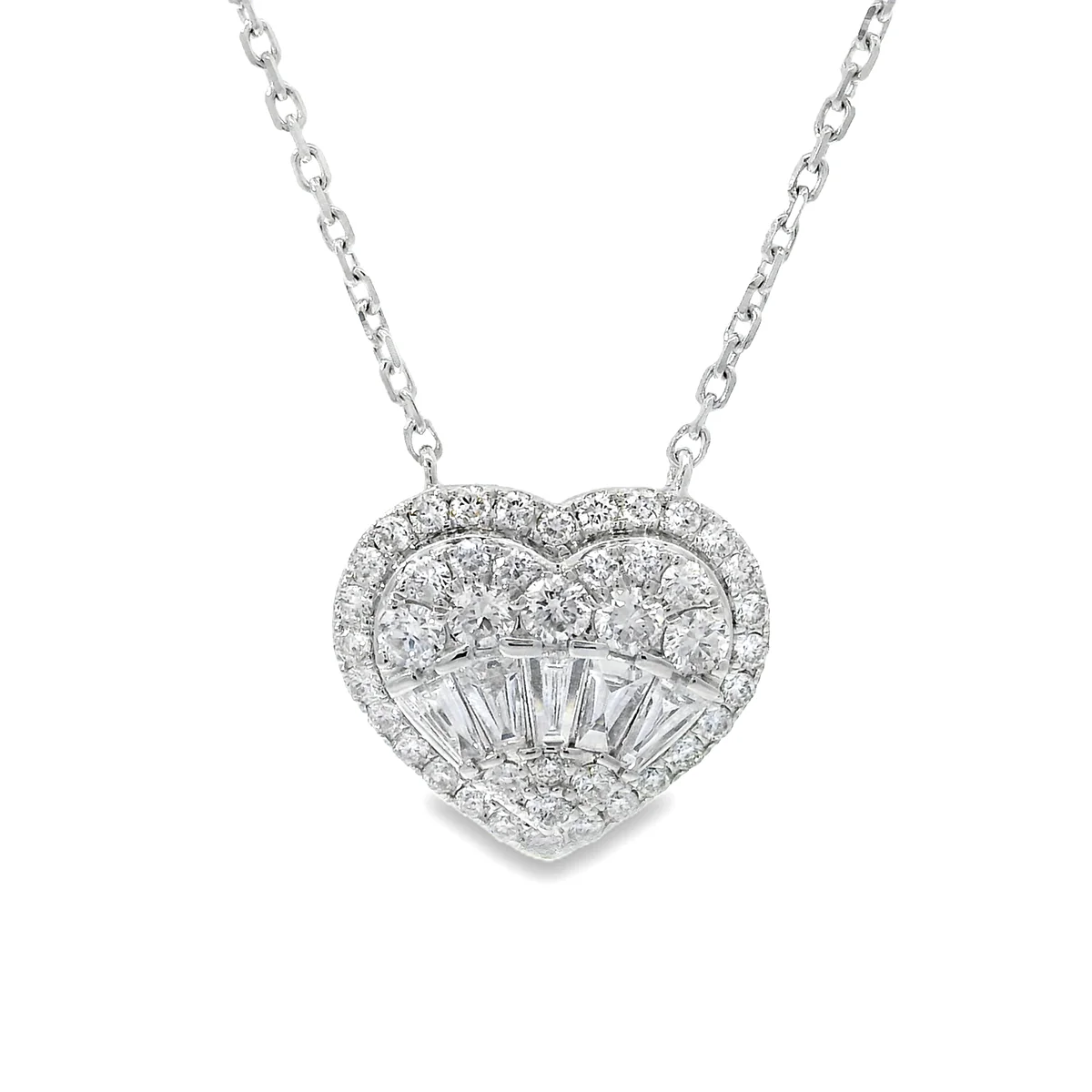 18K Gold Heart Baguette Diamond Necklace 67914