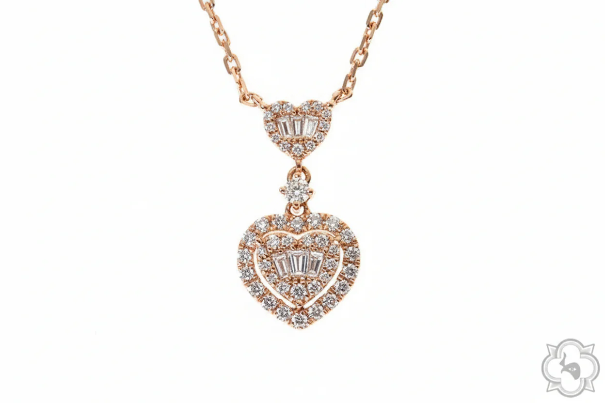 18K Gold Heart Baguette Diamond Necklace 68504