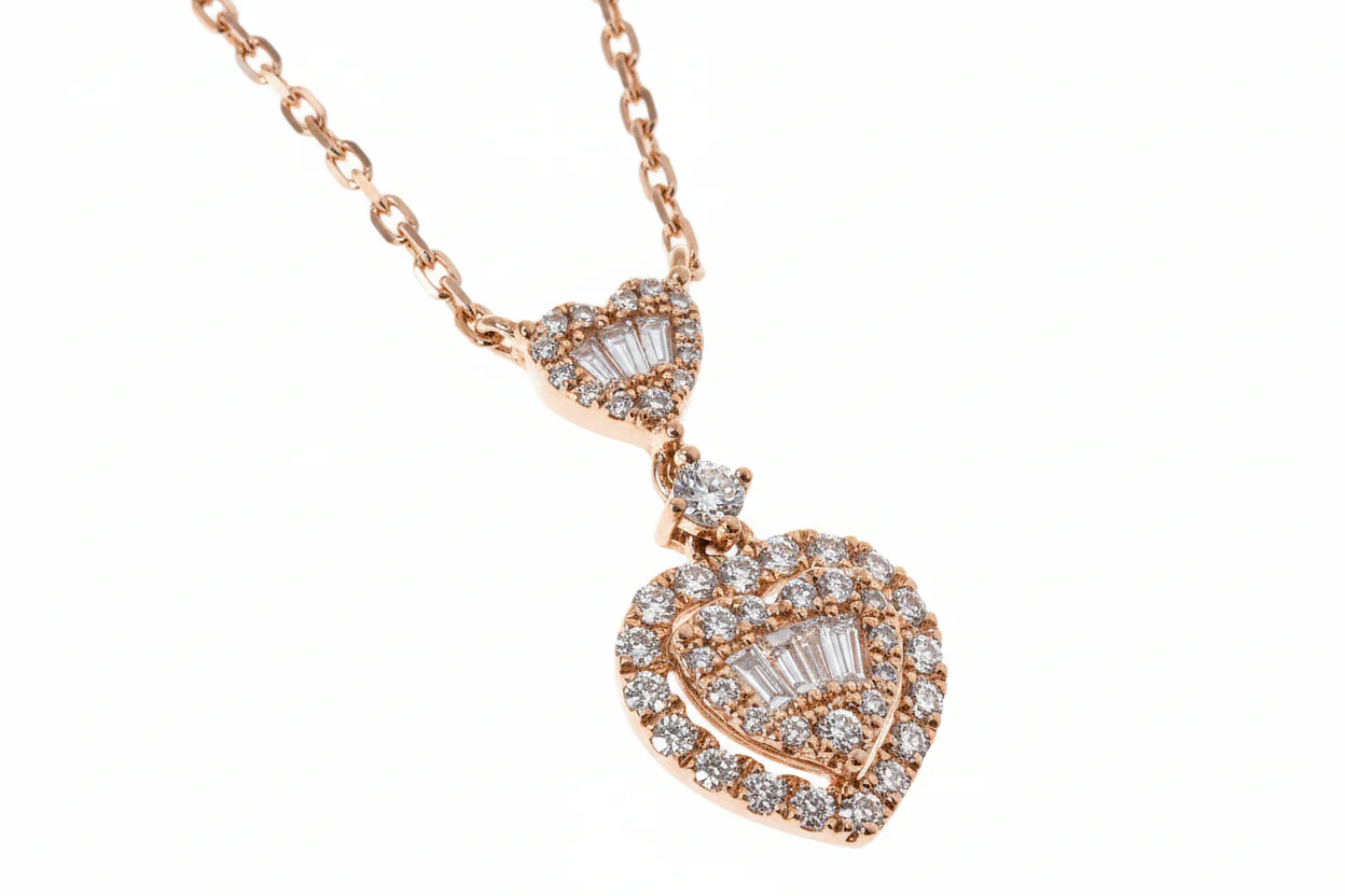 18K Gold Heart Baguette Diamond Necklace 68504