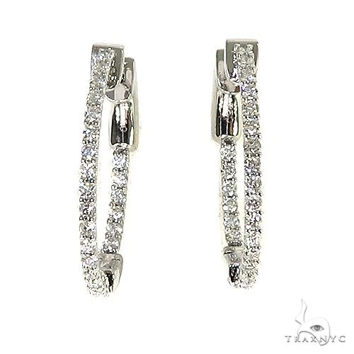 18K Gold Oval Shape Diamond Hoop Earrings 67013