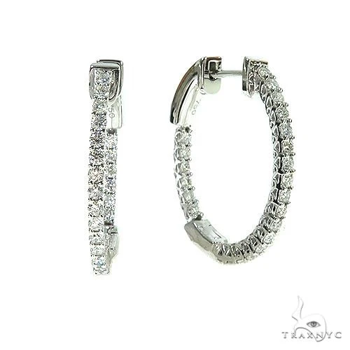 18K Gold Oval Shape Diamond Hoop Earrings 67013