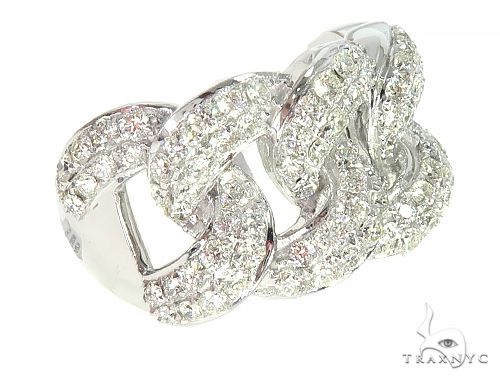 14K White Gold Miami Cuban Link Diamond Ring 65850