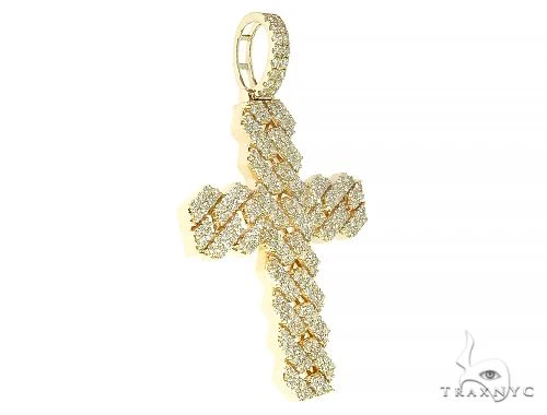 14K Gold Cuban Link Diamond Cross Pendant 66168