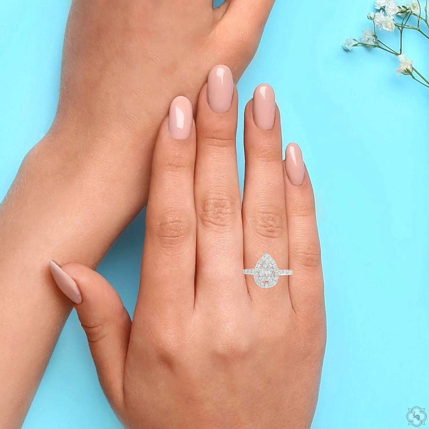 18K Gold Pear Shape Baguette Diamond Engagement Ring 67297