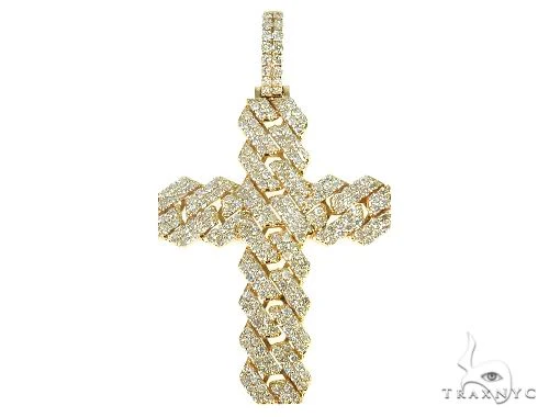 14K Gold Cuban Link Diamond Cross Pendant 66168