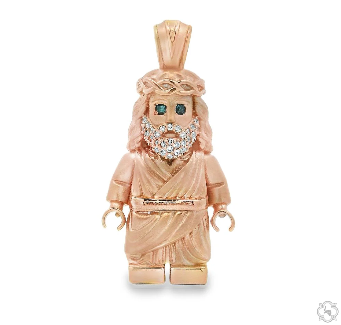 TraxNYC Solid Gold Block Jesus Pendant Mini 70839