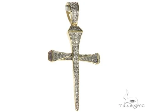 10K Gold Micro Pave Diamond Small Nail Cross Pendant 63616