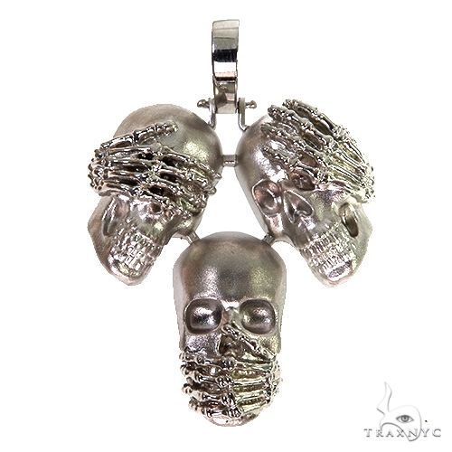 .925 Silver See No Evil, Hear No Evil, Speak No Evil Skull Pendant 67697