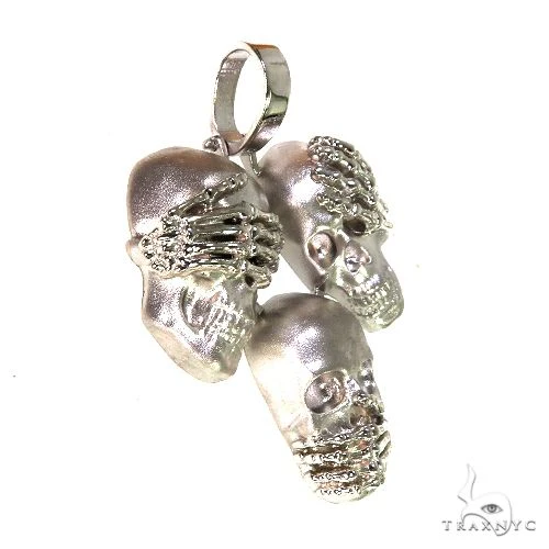 .925 Silver See No Evil, Hear No Evil, Speak No Evil Skull Pendant 67697