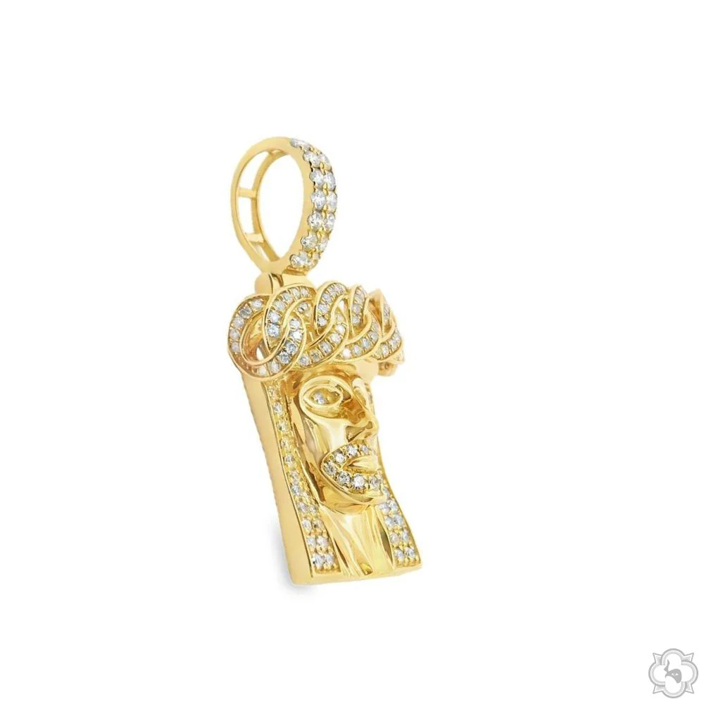 14k Gold Diamond Cuban Link Crown Jesus Pendant 65842