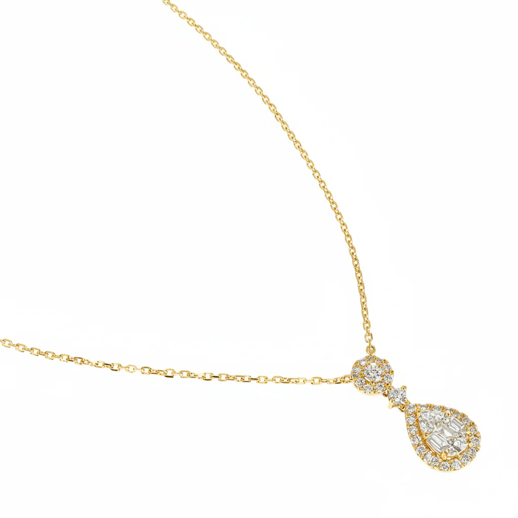 18K Gold Pear-Shaped Baguette Diamond Necklace 67308