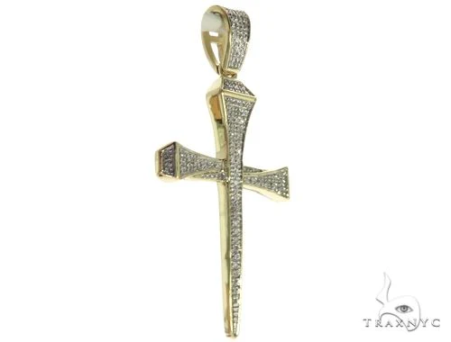 10K Gold Micro Pave Diamond Small Nail Cross Pendant 63616