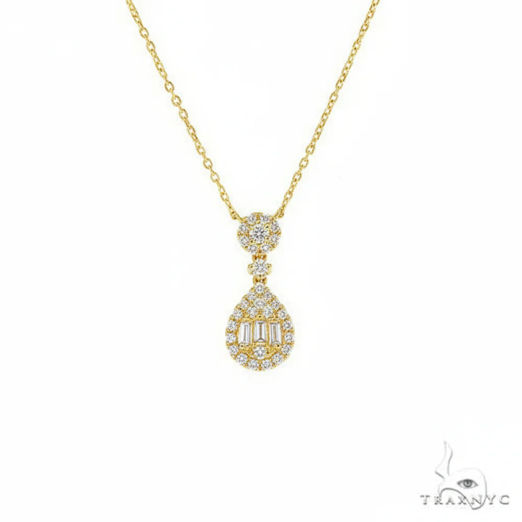 18K Gold Pear-Shaped Baguette Diamond Necklace 67308