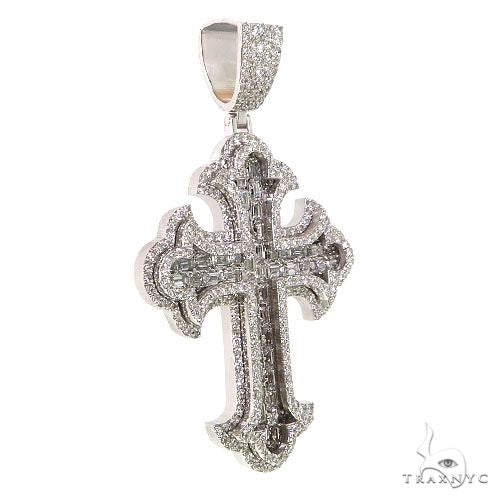 2 Row Emerald Cut Diamond Cross Pendant 68616