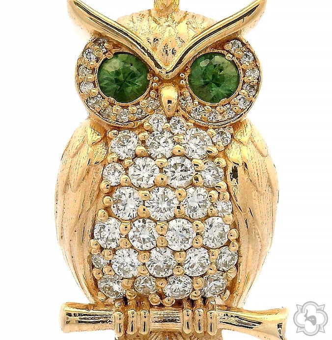 Sapphire-Eyed Owl Diamond Pendant 70769