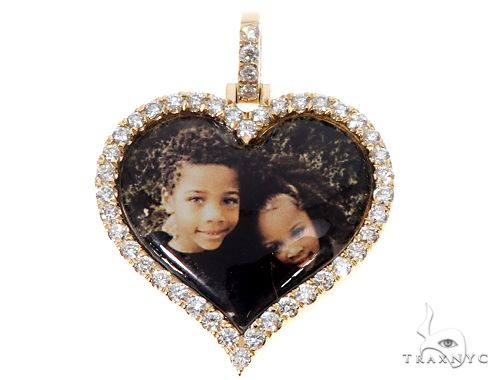 14k Yellow Gold Custom Photo Heart Pendant 1 Inch 64640