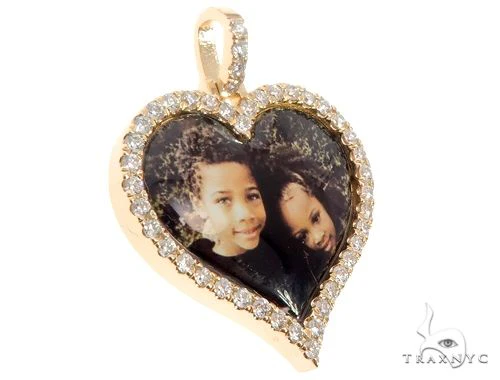 14k Yellow Gold Custom Photo Heart Pendant 1 Inch 64640