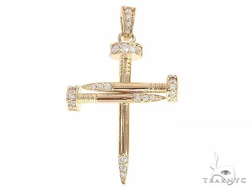 14k Gold Diamond Nail Cross Pendant 65230