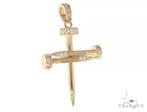 14k Gold Diamond Nail Cross Pendant 65230