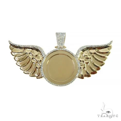 14K Gold Memorial Photo Pendant With Wings 66601