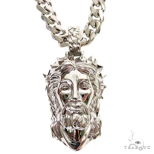.925 Silver Spikes Crown Jesus Head Pendant Set 69128