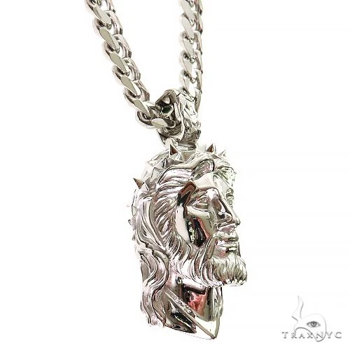 .925 Silver Spikes Crown Jesus Head Pendant Set 69128