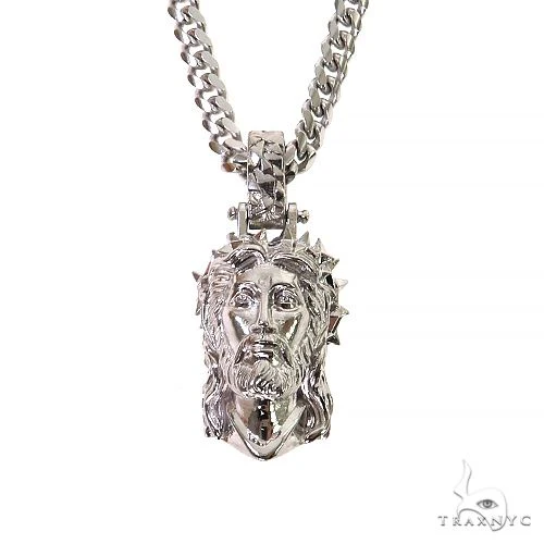 .925 Silver Spikes Crown Jesus Head Pendant Set Mini 69156