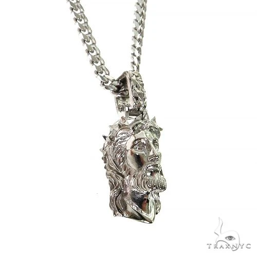 .925 Silver Spikes Crown Jesus Head Pendant Set Mini 69156