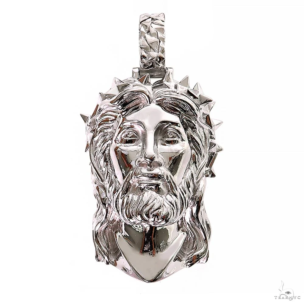 Silver Spikes Crown Jesus Head Pendant 69748