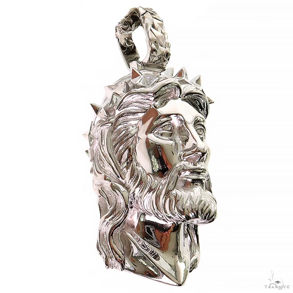 Silver Spikes Crown Jesus Head Pendant 69748