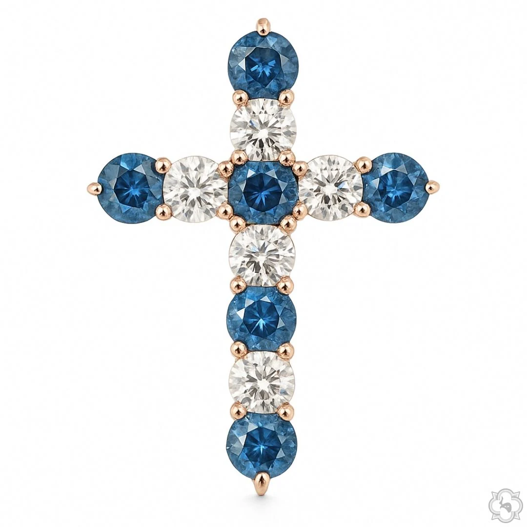 Ocean Blue Sapphire Diamond Cross 66992