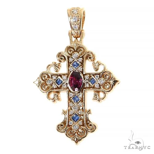Rhodolite Sapphire Diamond Cross 68581